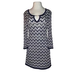 White House Black Market Navy/White Chevron Sweater Dress